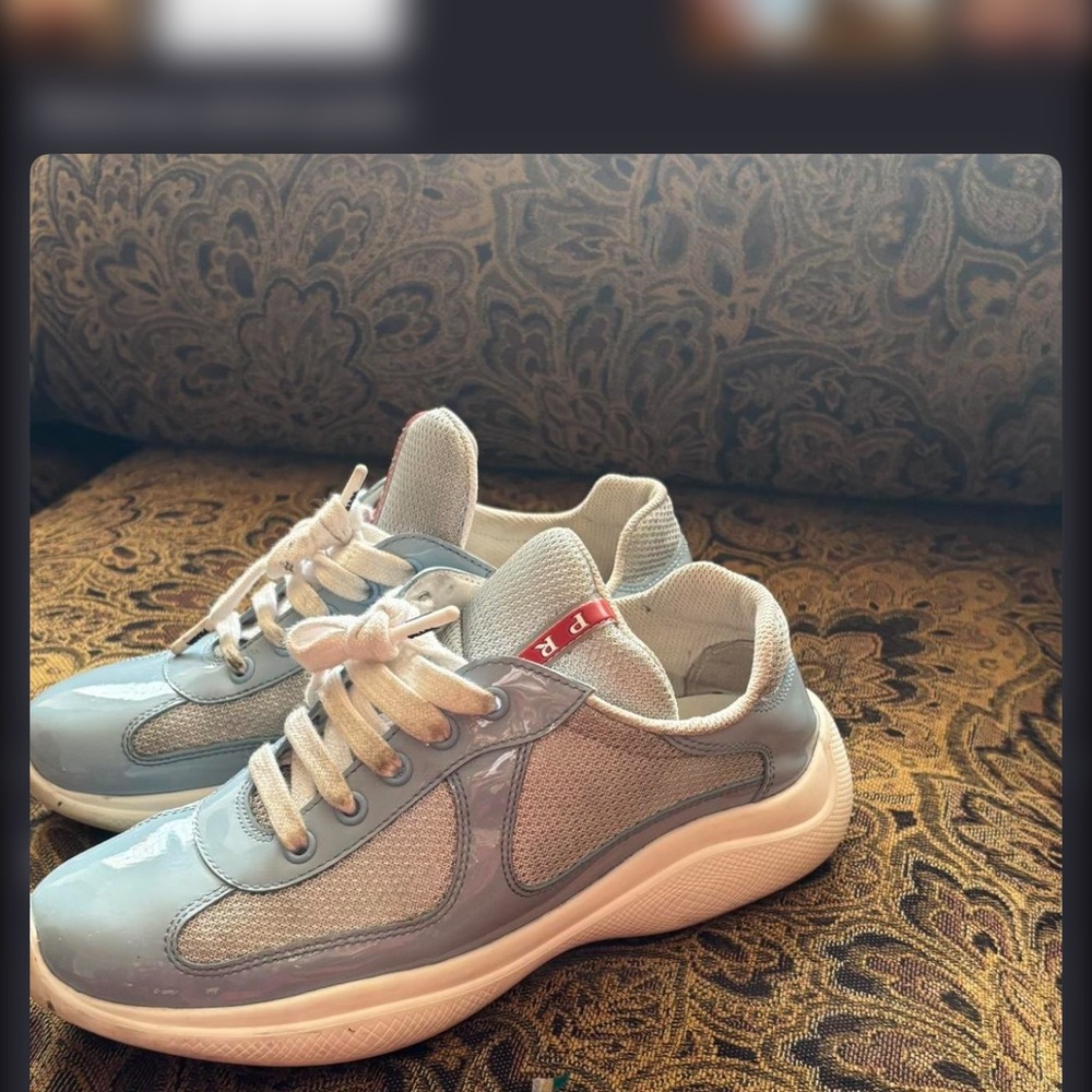 Prada Light Blue and White Patent Leather Sneakers - Picture 4 of 5